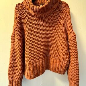 Free People Chunky Cowl Neck Sweater in Terracotta
